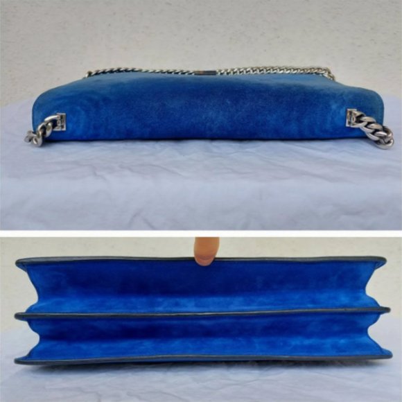 Celine large case flap suede chain shoulder bag in Royal Blue - Picture 4 of 6